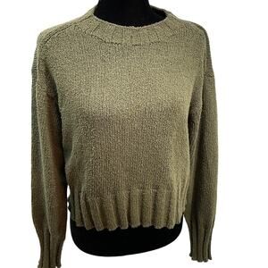 J. Crew Chunky Cableknit Fair Isle Crop Sweater Green Small